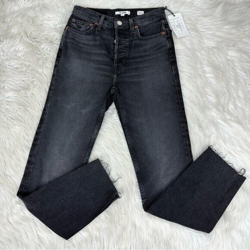RE/DONE‎ Women's 90s High Rise Ankle Crop Jeans Black Raw Hem Size 26 NEW